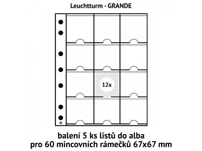 pruhledne albove listy grande xl mincovni ramecky na mince obal do alba 67x67 mm baleni 5 ks bile mezilisty leuchtturm 326120 lighthouse
