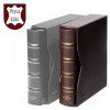 tmave hnede desky numis classic z prave kuze kozene hnede album s kazetou na mince bankovky znamky pohlednice leuchtturm 320592 lighthouse